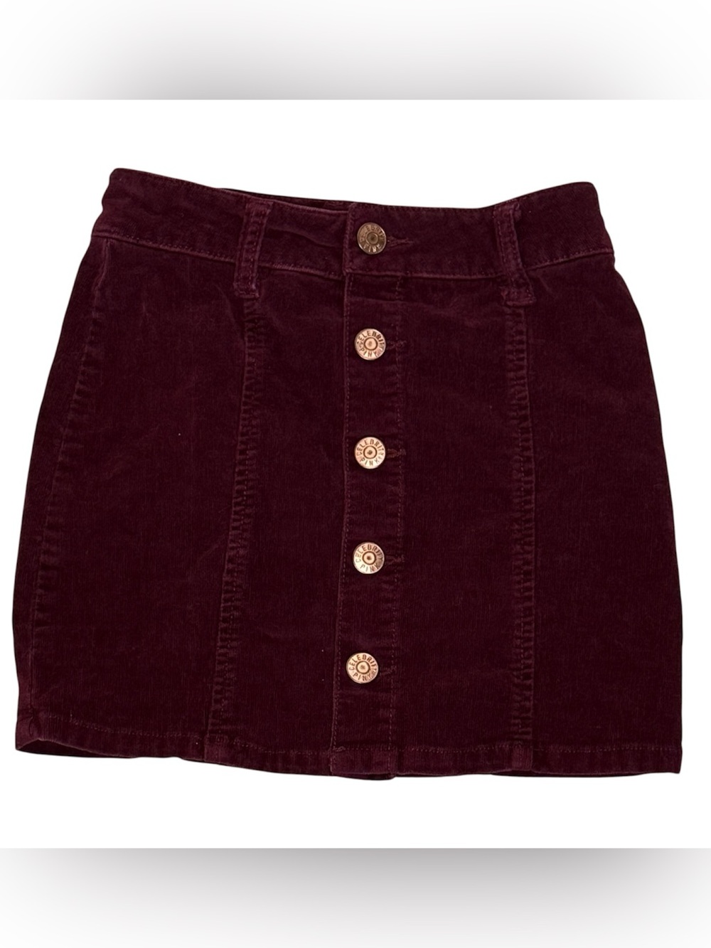 Celebrity Pink Girls Burgundy Corduroy Button Front Mini Skirt Side Pocket Sz 7